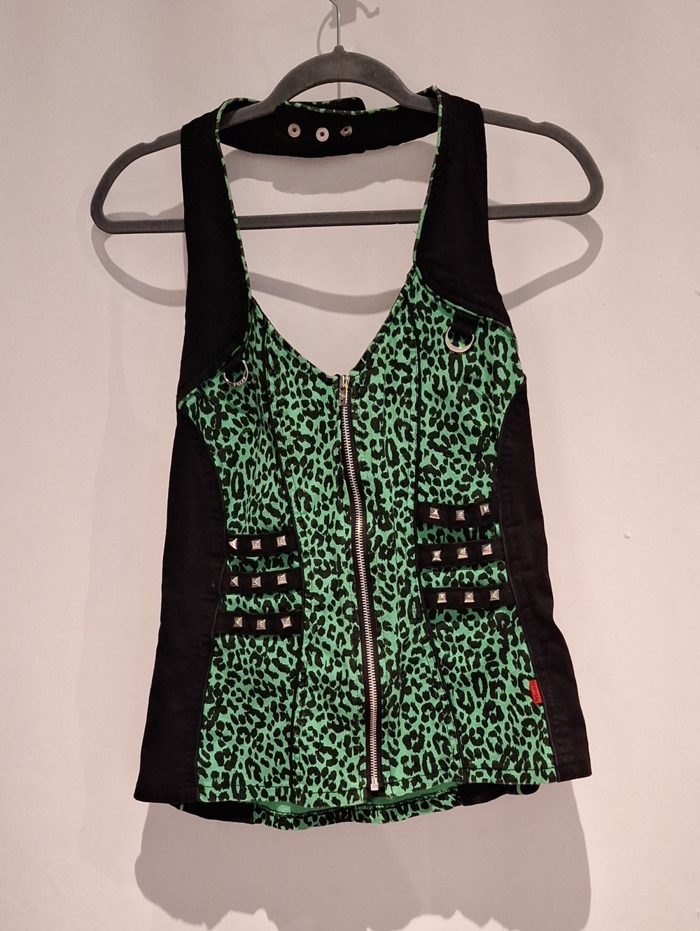 Tripp NYC Vintage Halter Croset Top With Green And Black Leapard Print